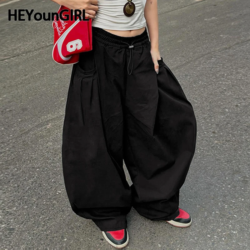

HEYounGIRL Street Y2K Drawstring Elastic Waist Lantern Pants Women Casual Fashion Black Sweatpants Korean Wide Leg Trousers 2025