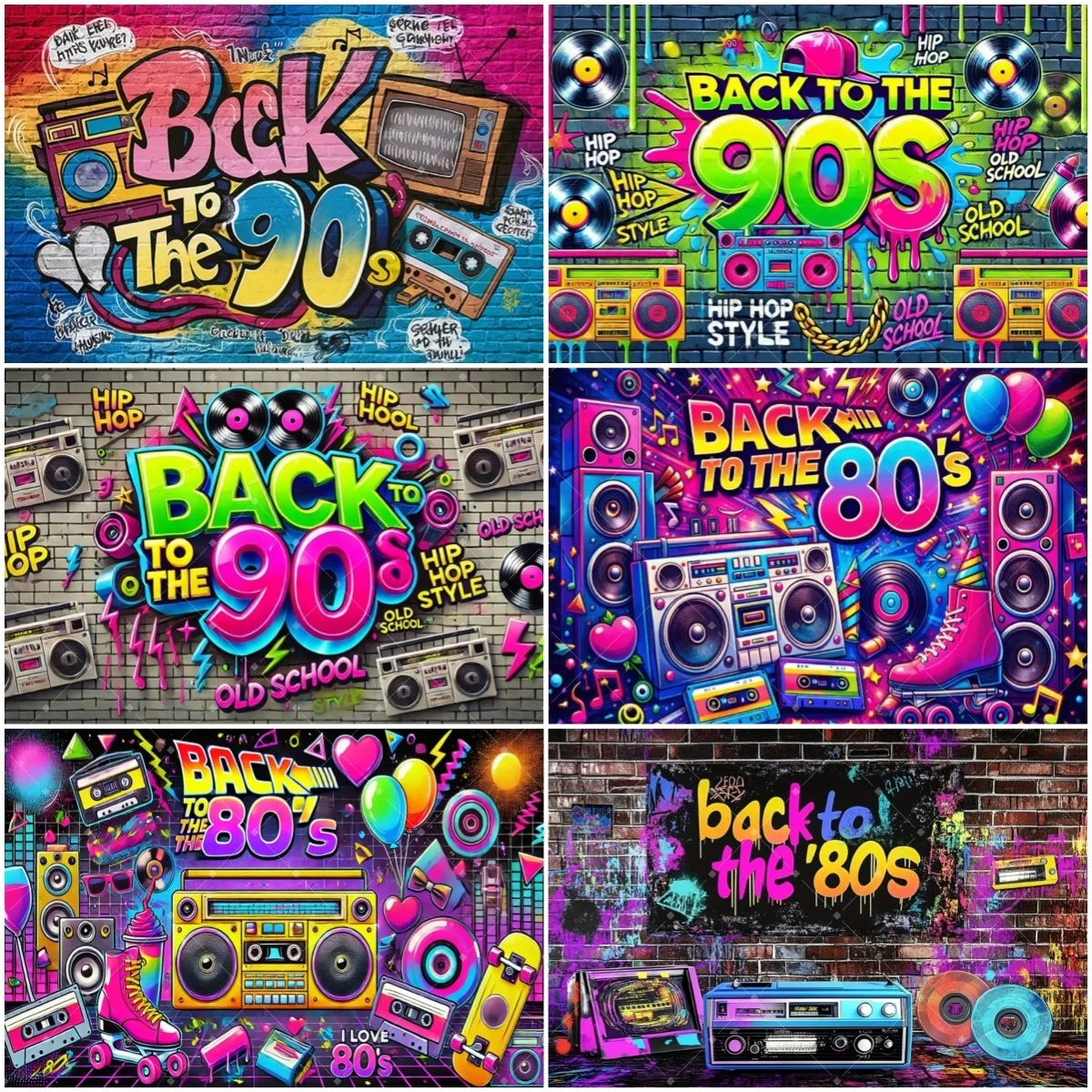 

Hip Hop Disco Music Back To 80's 90's Backdrop Graffiti Dance Neon Decor Birthday Party Supplies Photography Background Studio