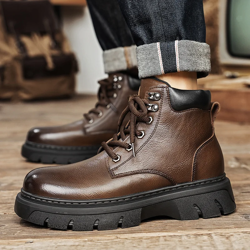 

Мужские модные кожаные ботинки, ботильоны ручной работы на шнуровке с рантом, прочные, но изысканные для городского исследователя