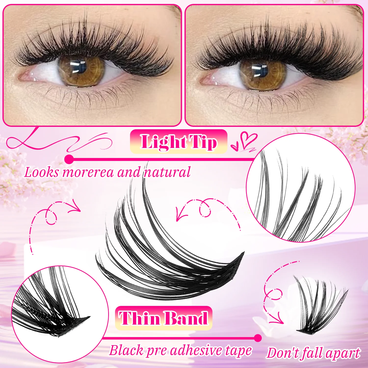 790 قطعة مجموعة مجموعات الرموش الفردية عالية السعة 9-16 مللي متر أطوال مختلطة طبيعية رقيق وملابس مريحة مكياج يومي مثالي