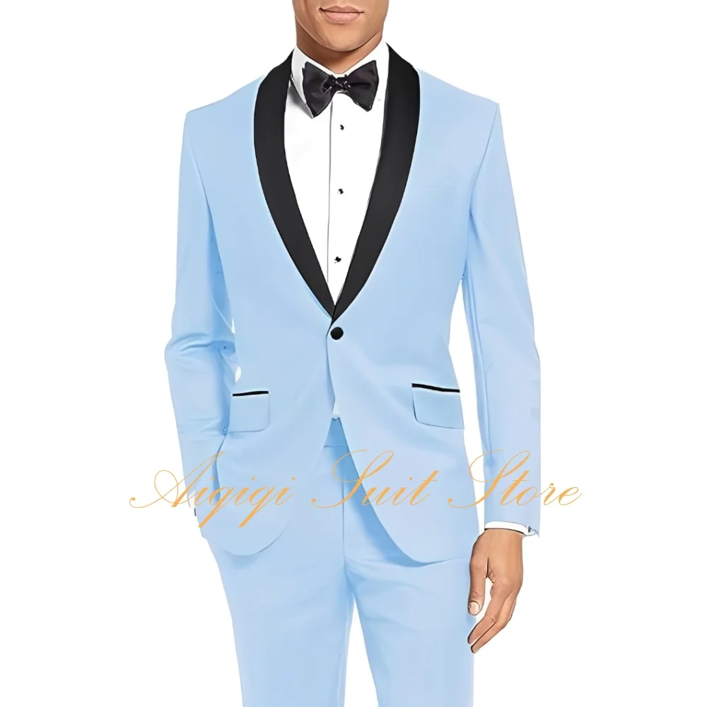 Ternos masculinos de 2 peças, slim fit, smoking, casamento, baile, jantar, um botão, xale, lapela, calças, ternos masculinos