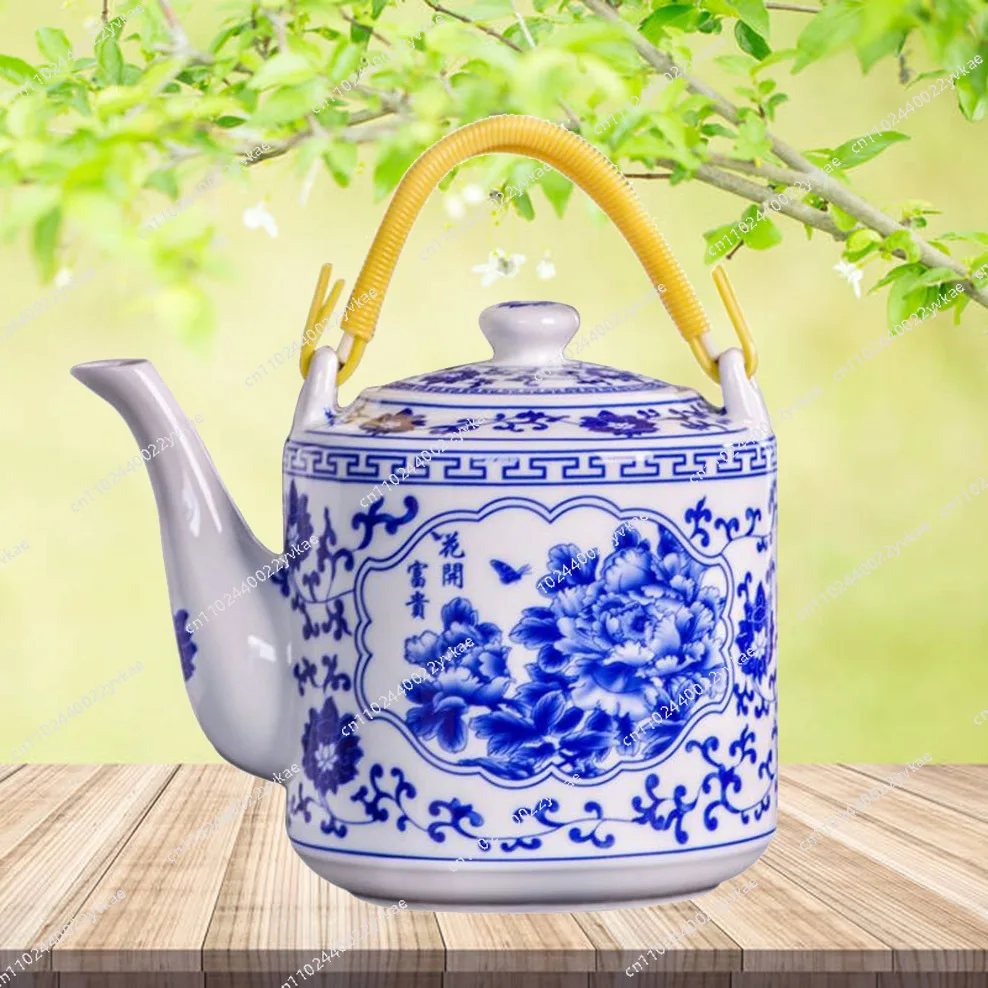 

2L, Chinese style ceramic teapot, Large capacity cold kettle, Blue and white porcelain kettle for tea brewing in mug, tea set