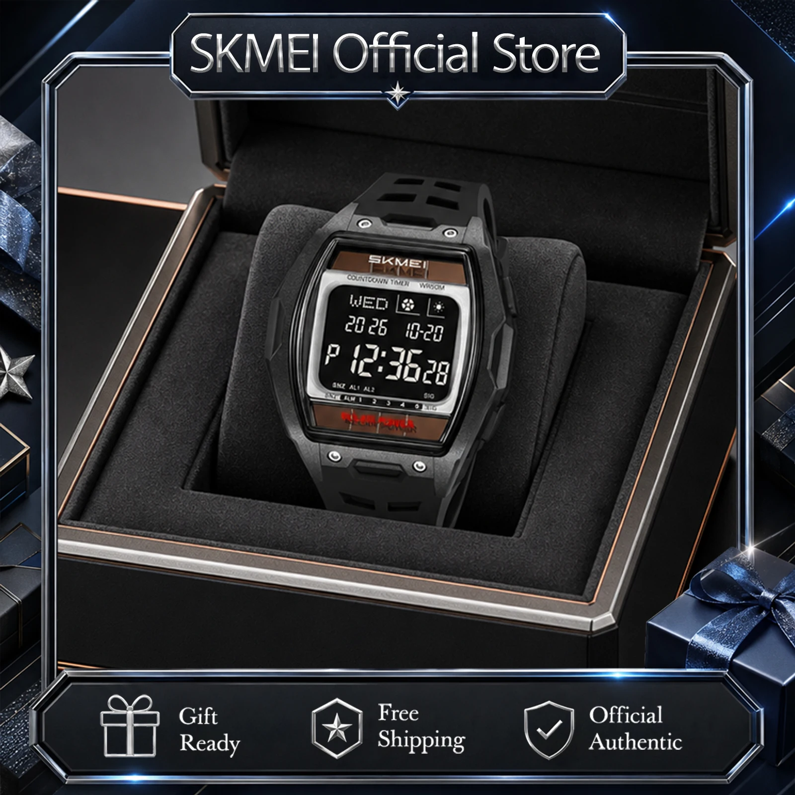 SKMEI 2750 Solar Digital Watch For Men Big Number 5ATM Water Resistant Sports Men Digital Watch EL Light Week Date Outdoor Clock