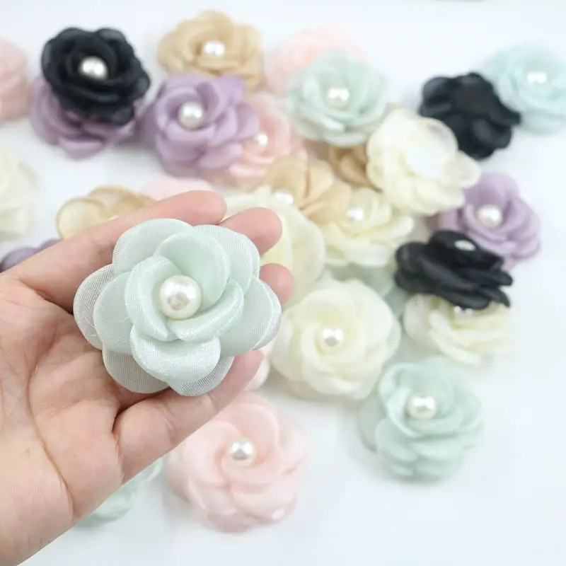 Fabric pearl rose flower diy hairpin headdress brooch garment mesh accessories accessories