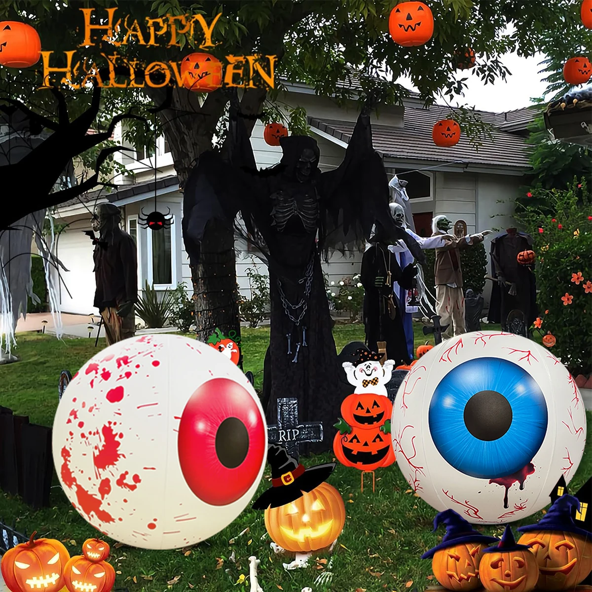 Halloween Inflatable Eyeball Halloween Huge Glowing Inflatable Bloody Eyeballs Changeable Colors with Remote Control For Party