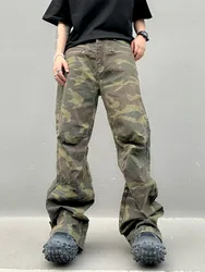 2024 Pantalones Y2K Fashion Camouflage Pleated Baggy Jeans Pants For Men Clothes Zipper Pockets Straight Gothic Long Trousers