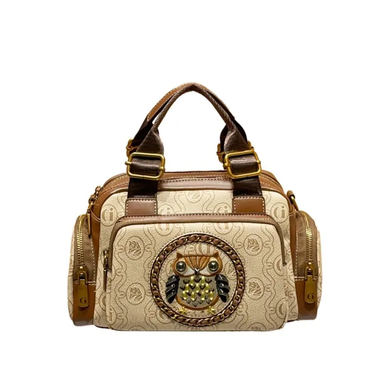 Boston Pillow Bag Women's 2025 New Light Luxury Brand Fashion Old Flower Owl Handheld Crossbody Bag Exquisite view 5