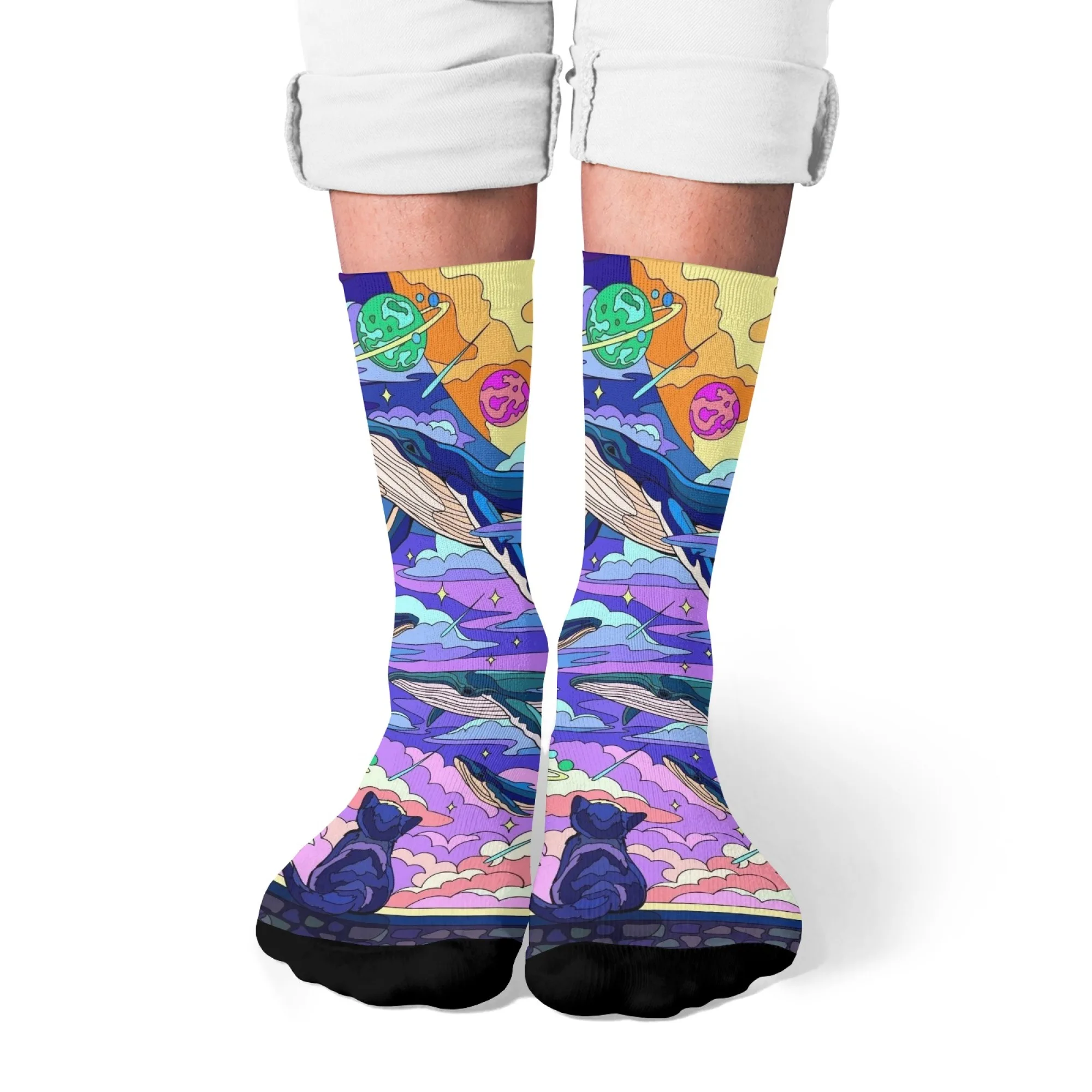 ถุงเท้าลายการ์ตูนวาฬอวกาศสุดแปลกใหม่ สไตล์เรโทร กันลื่น ระบายอากาศได้ดี นุ่ม สบาย ของขวัญสุดแปลก สำหรับกิจกรรมกลางแจ้ง ทุกฤดูกาล