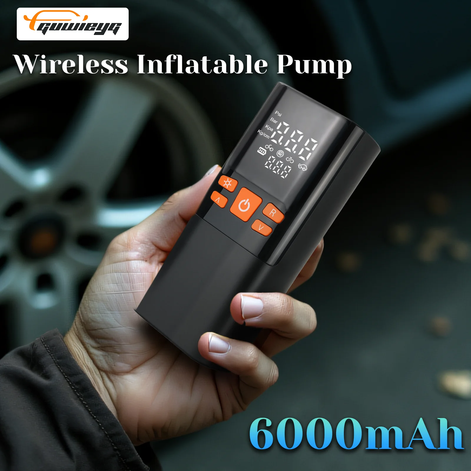 GUWIEYG Tragbare kabellose Auto-Luftpumpe mit zwei Leistungsmodi, 6000-mAh-Akku für Autos,
