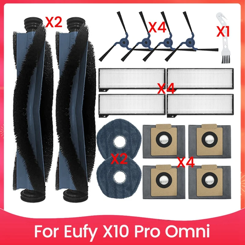 

A63X-Для пылесоса Eufy X10 Pro Omni, 4 пылесоса, 2 подушечки для швабры, 2 основные щетки, 4 щетки для подметания, 4 фильтра HEPA