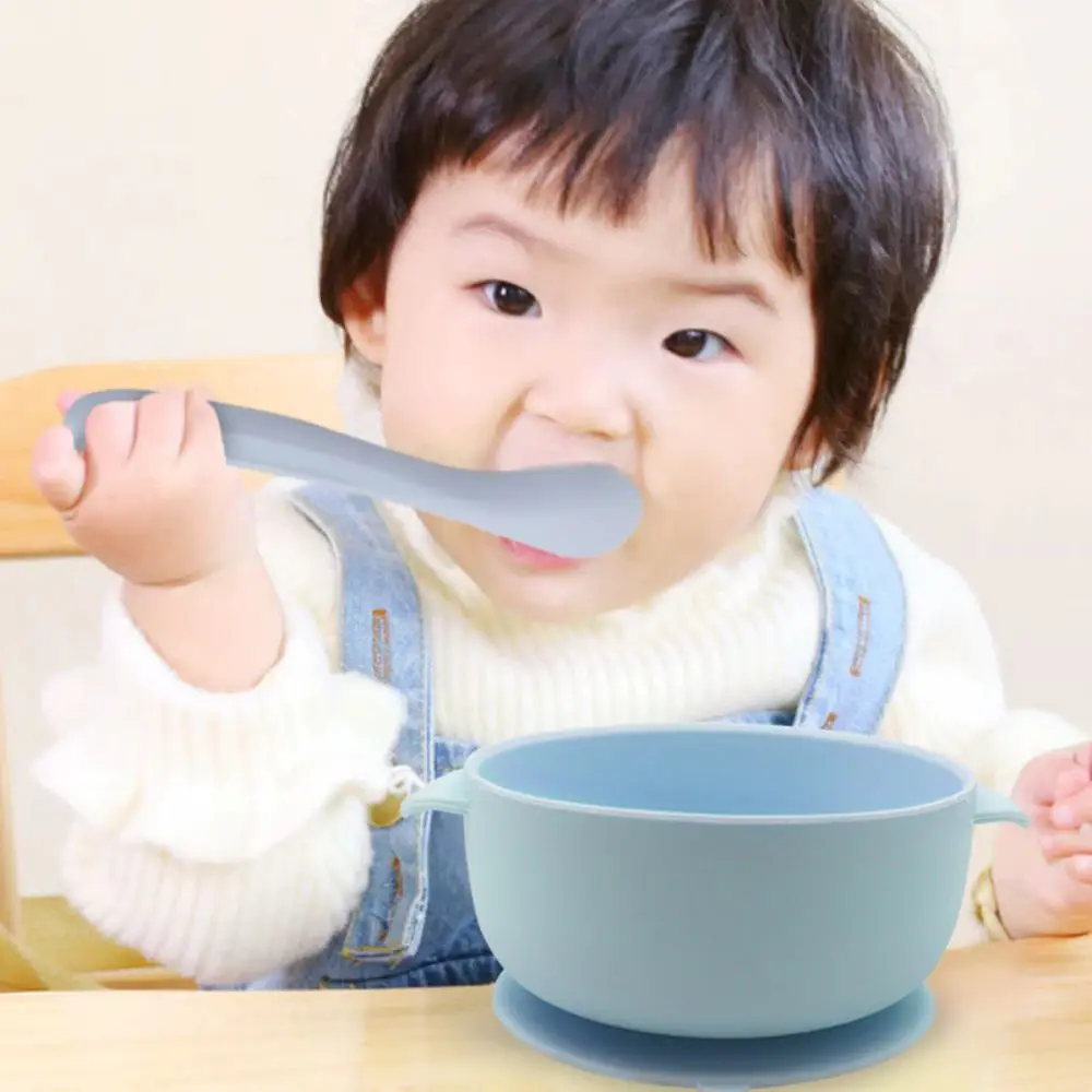 Bowl Lid Spoon Set Baby Suction Dinner Bowl Durable Waterproof Baby Silicone Suction Plate 400ML Sturdy Kids Feeding Tableware