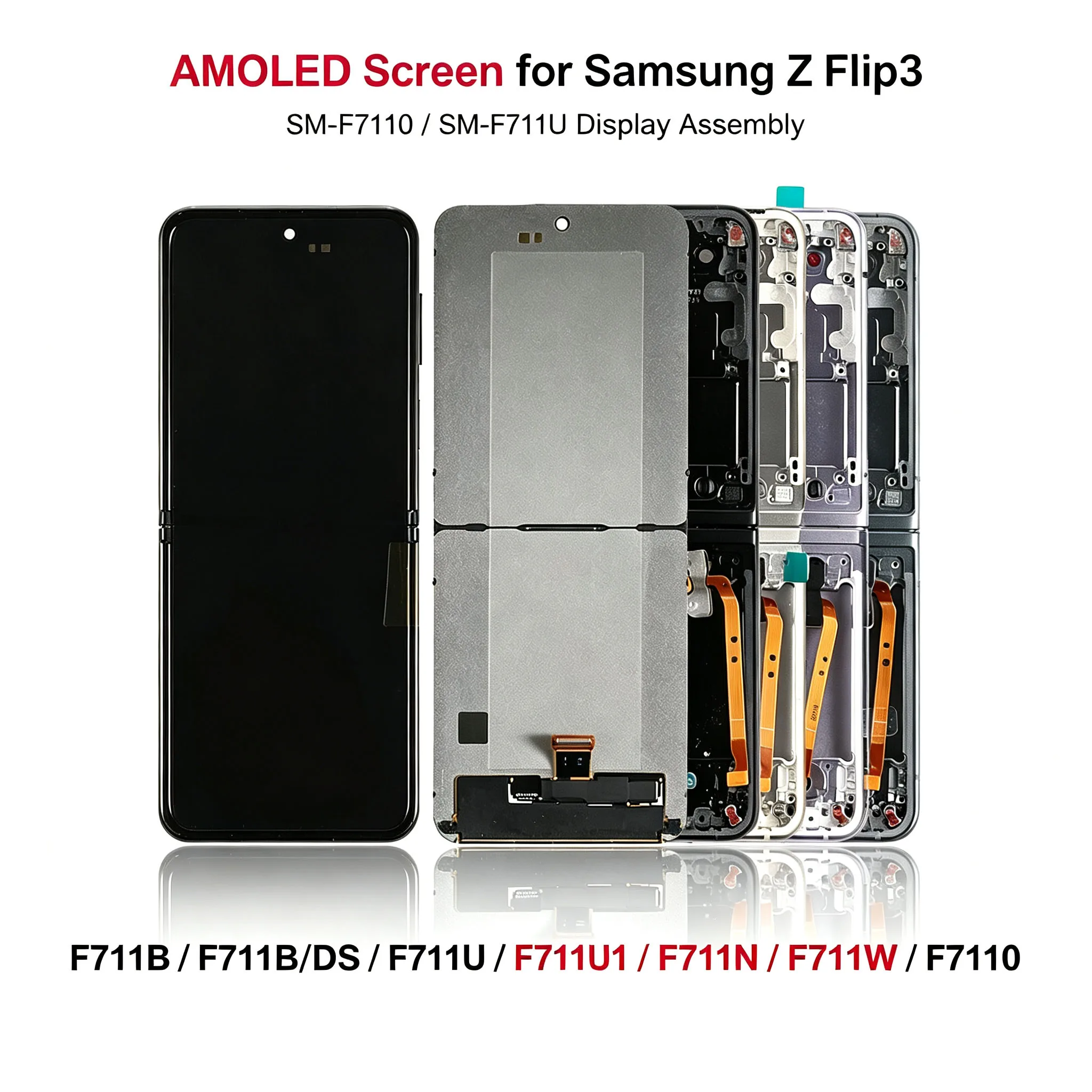 AMOLED Screen Assembly for Samsung Z Flip 3 5G 120Hz Fits SM-F7110 F711U Replacement With Frame