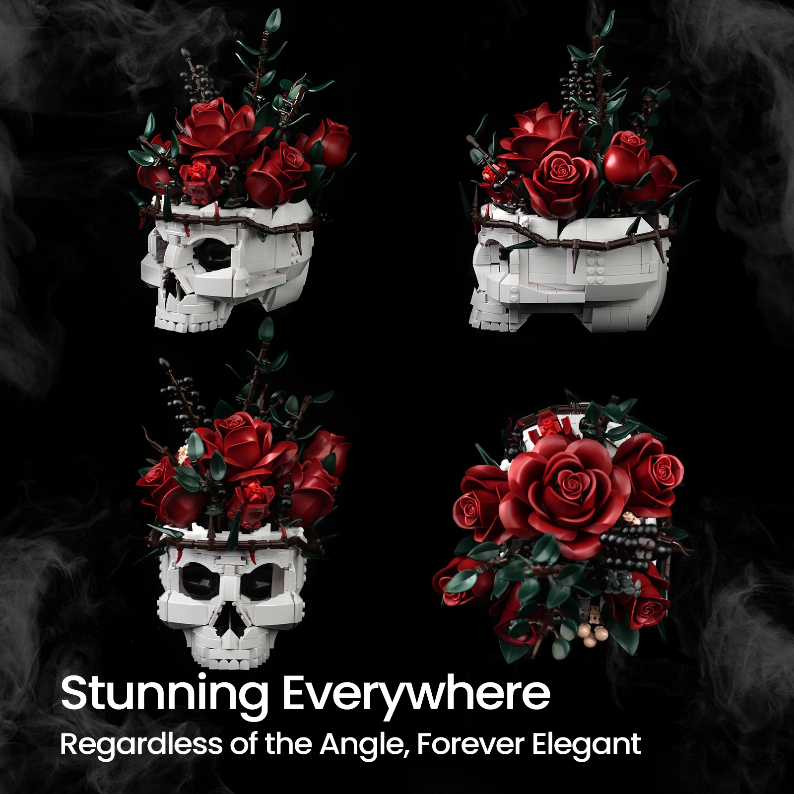 SupreOwls Skull Flowers Building Blocks Set Gothic Roses Bouquet
