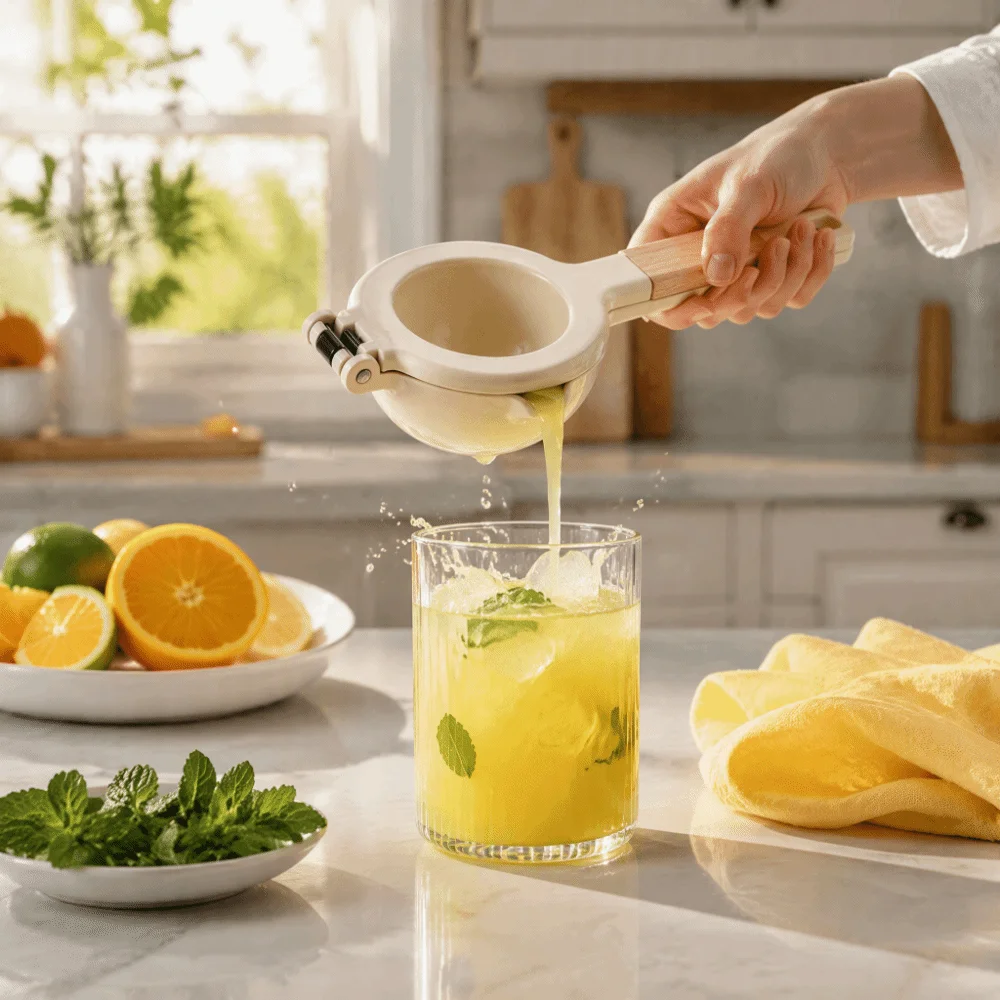 Zinc Ally Wood Handle Citrus Juicer White Ergonomic Design Lemon Squeezer Easy Clean Portable Size Manual Juicer Home Kitchen