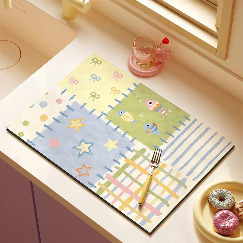 VIKAMA Diatomite Kitchen Sink Mat, Quick Dry Absorbent Counter Mat, Non-Slip Bar Coffee Machine Mat for Home