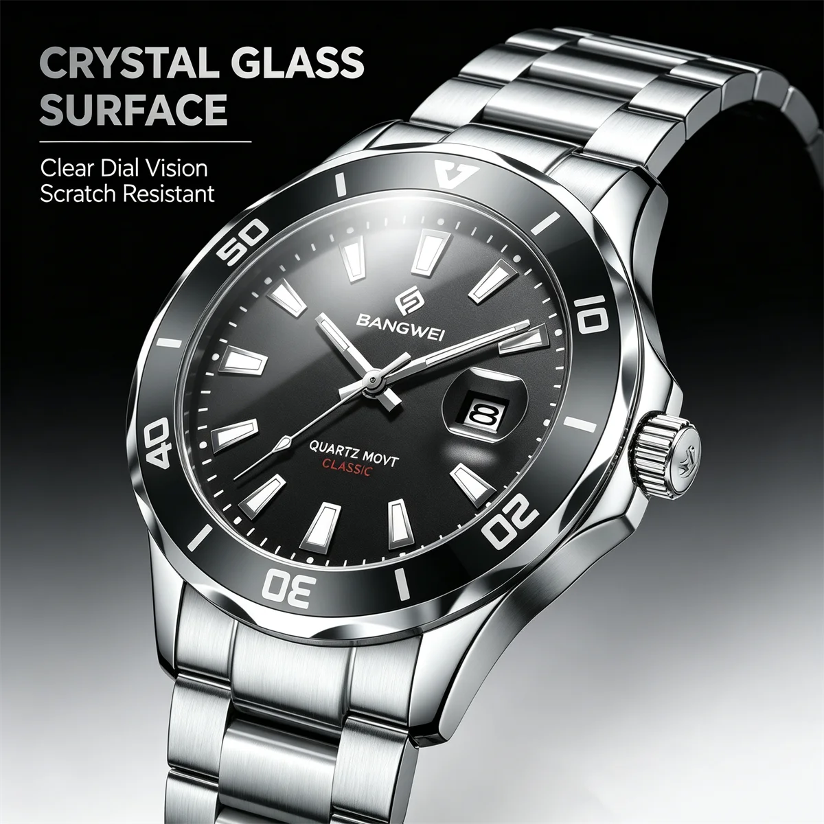 BANGWEI Classic Luxury Men's Quartz Watches Stainless Steel Date Man Watch Waterproof Luminous Fashion Business Male Wristwatch