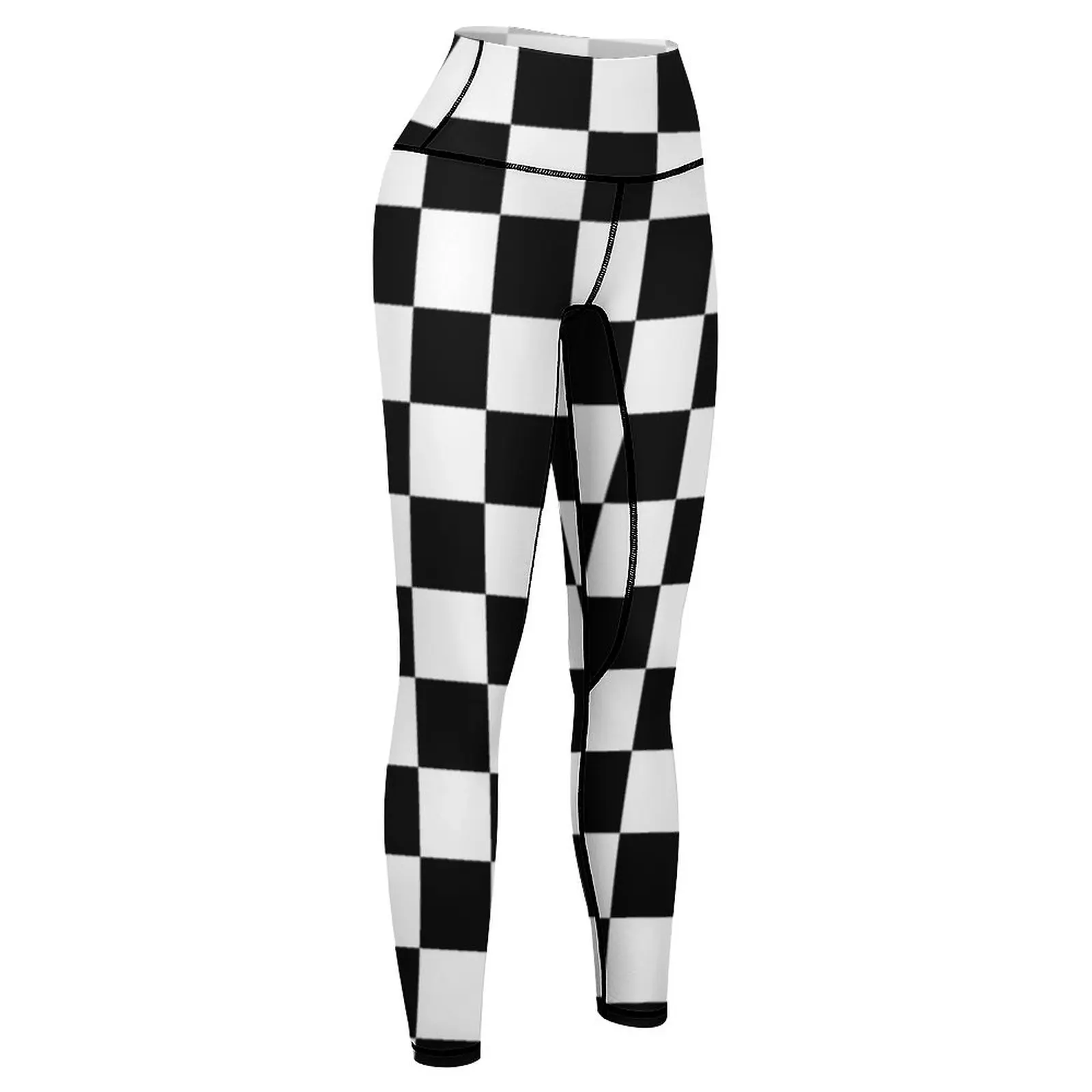 Black and White Check Checkered Flag Motorsports Race Day + Chess Leggings Female legging pants Women's fitness Womens Leggings