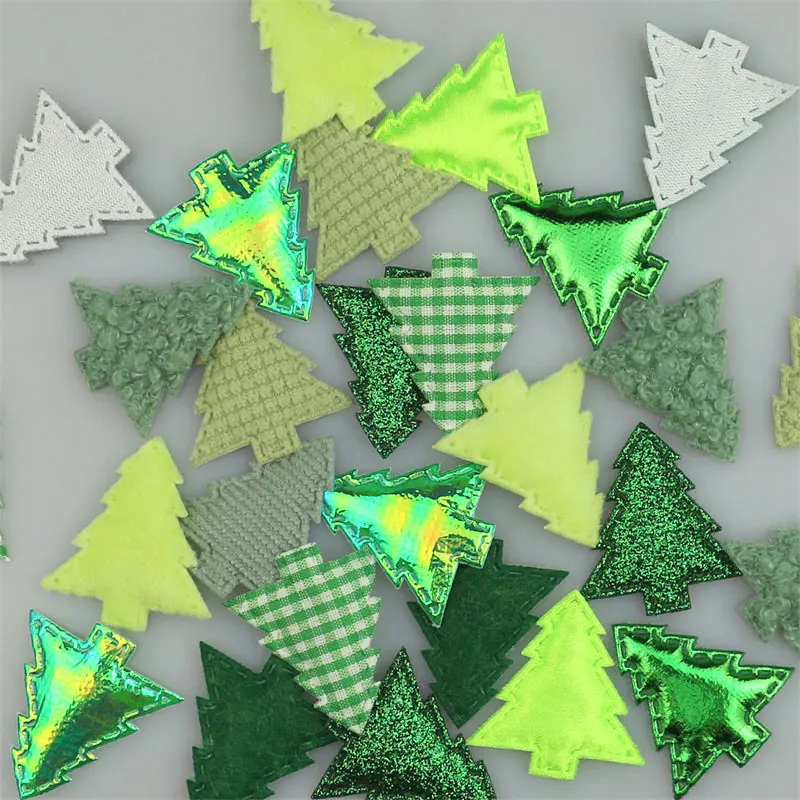 80 Stück grüne Weihnachtsbaum-Applikationen, gepolstert, zum Selbermachen, für Haarspangen, zum Basteln, für Kleidung, als Nähzubehör, zum Aufnähen, für kreative Accessoires. – Detail 6