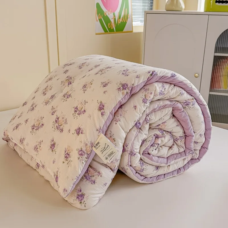 لحاف شتوي جديد مطبوع على شكل غزل متجعد ومغسول لعام 2025 لحاف سكن للطلاب للربيع والخريف لحاف سميك دافئ