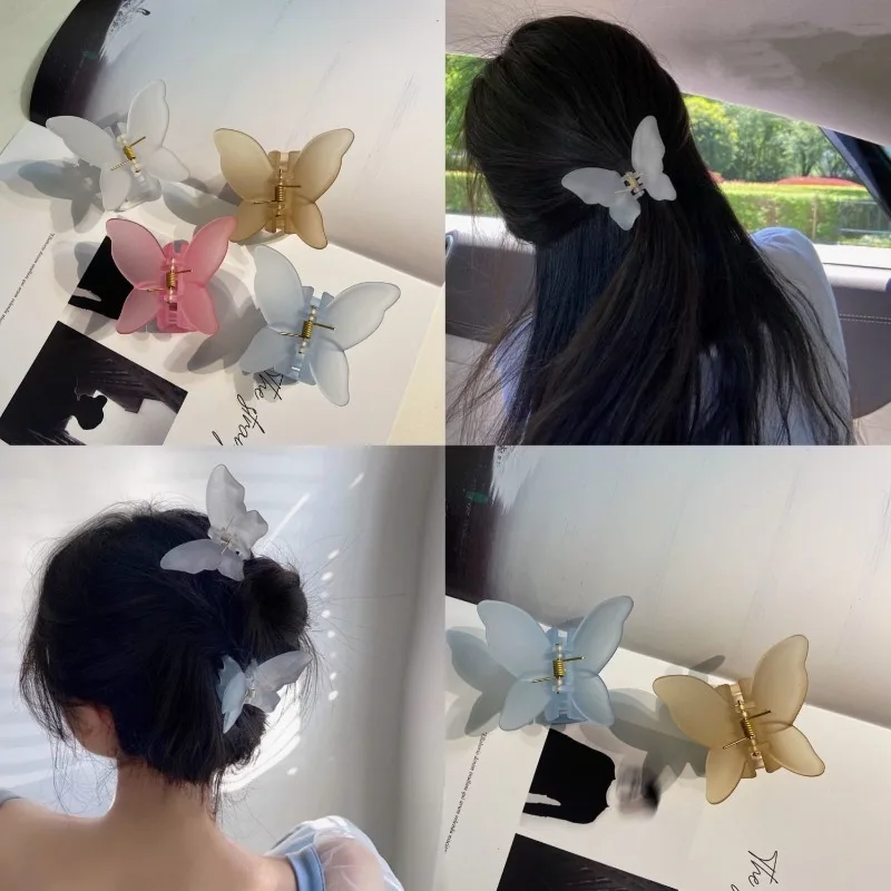 Clip di artigli per capelli a farfalla trasparente opaca per le donne Sweet Chic Eleagnt Girl Hair Claws Clip accessori per capelli copricapo per bambini