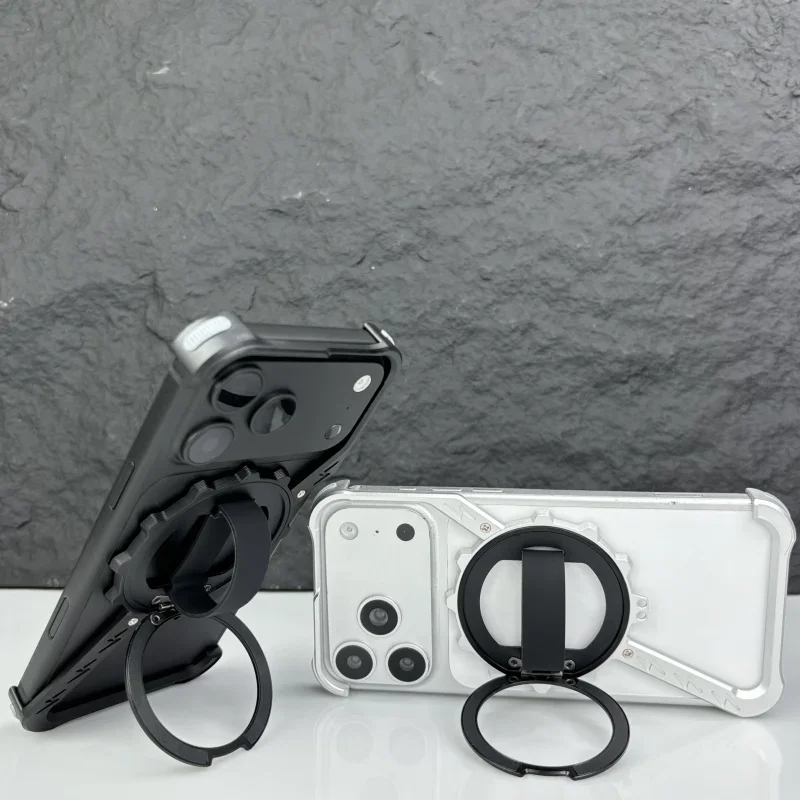 Aluminum Shockproof Alloy Bumper Phone Case For Apple iPhone 18 17 Pro Max Magnetic Rotation Holder Protective Cover Case