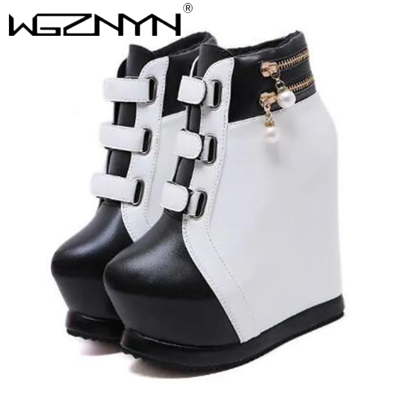 Luxury Wedges Shoes for Women Ankle Boots Mujer Thick Bottom Pearl Sexy High Slope Aurumn Winter Shoe Ladies Platform High Heels