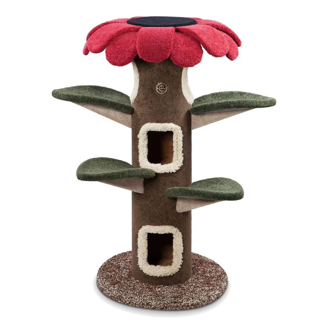 Sunflower Modern Cat Tree Tower , Teddy Fleece Tall Cat Tower for Indoor Cats, Multi-Level Cat Furniture with Jumping Platform