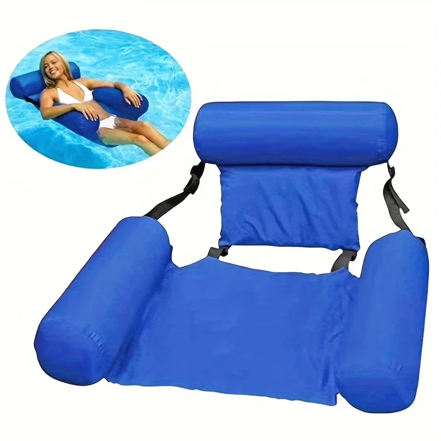 Durable PVC Deluxe Inflatable Water Lounger - Foldable & Portable Floating Bed Sofa for Pool, Beach Parties - Blue