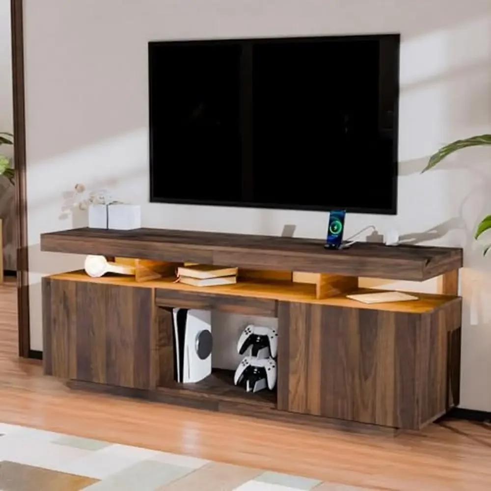 LED Lift Top Mesa De Café E TV Stand Set, Centro De Entretenimento Moderno, Armazenamento Escondido E Tomadas De Energia