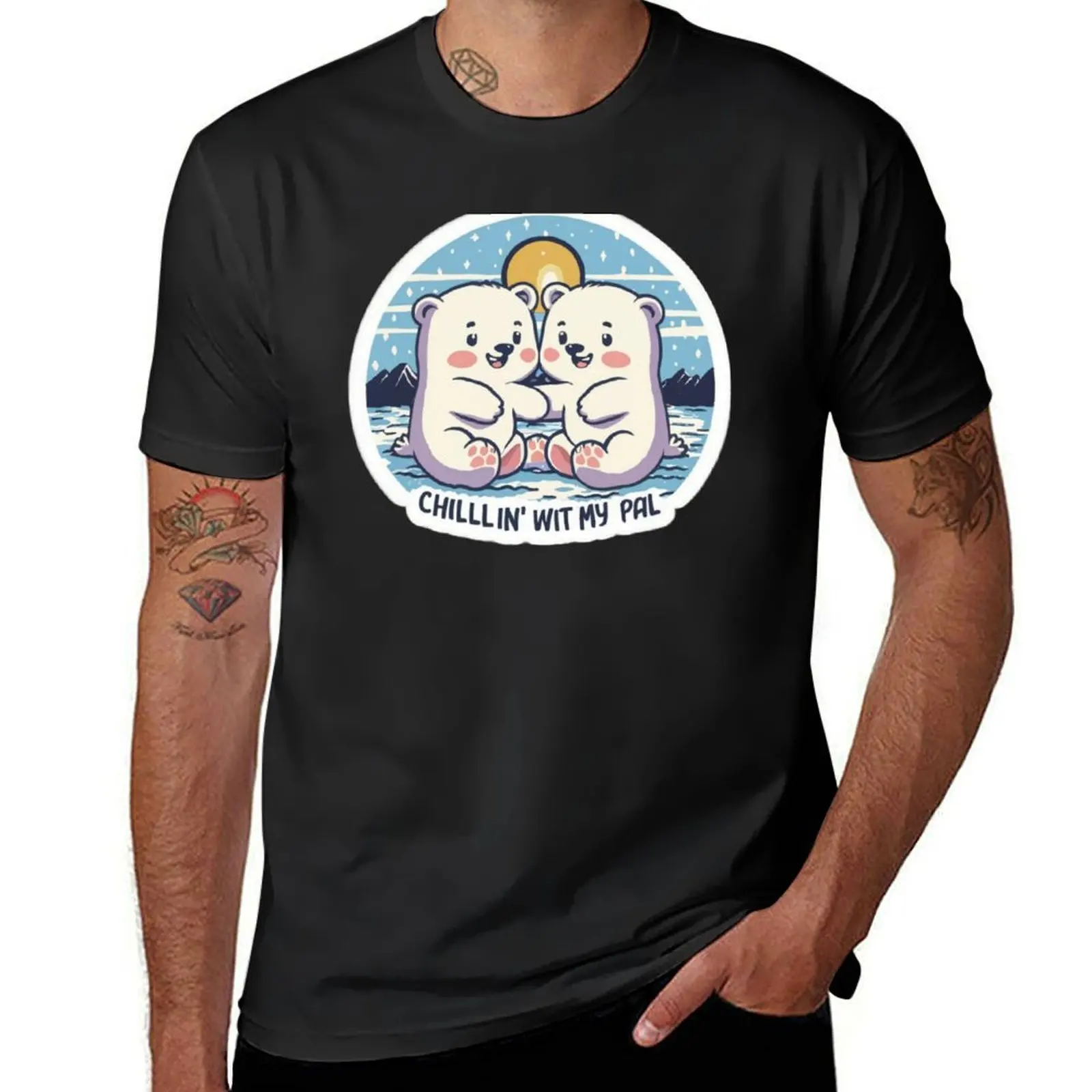 Polar Bear: Chillin with pal T-Shirt cute tops customs sports fans summer top designer t shirt men