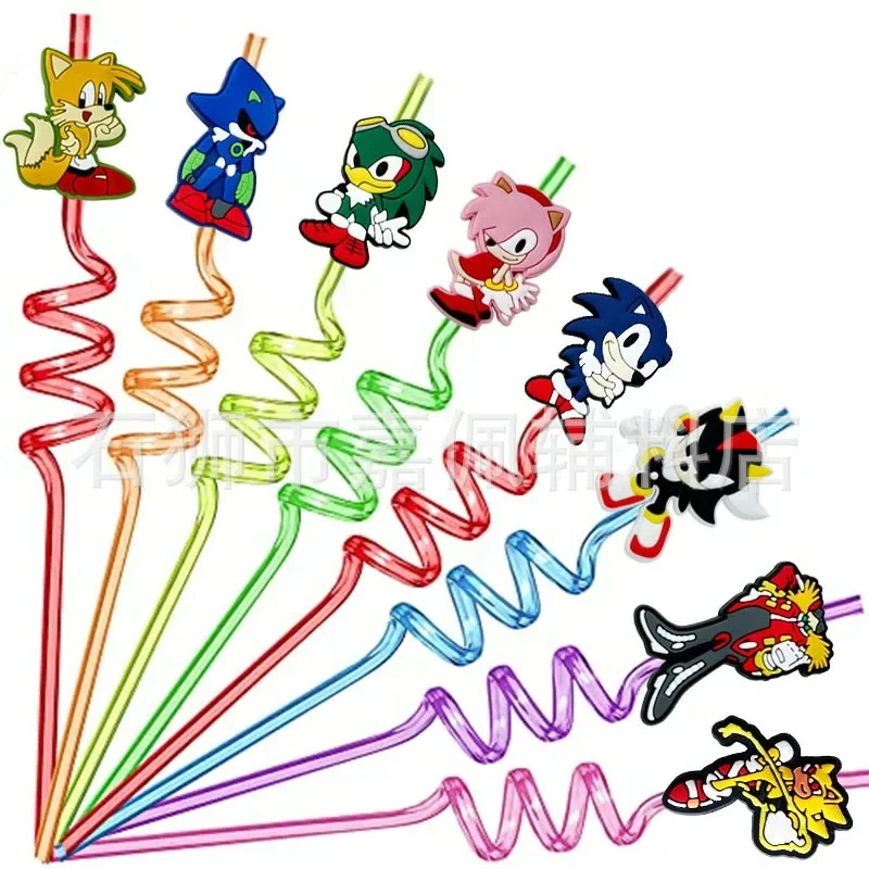 8pcs/set Sonic The Hedgehog Reusable Straws Kids Boys Girls Shower Kawaii Party Decoration Halloween Carnival Party Supplies