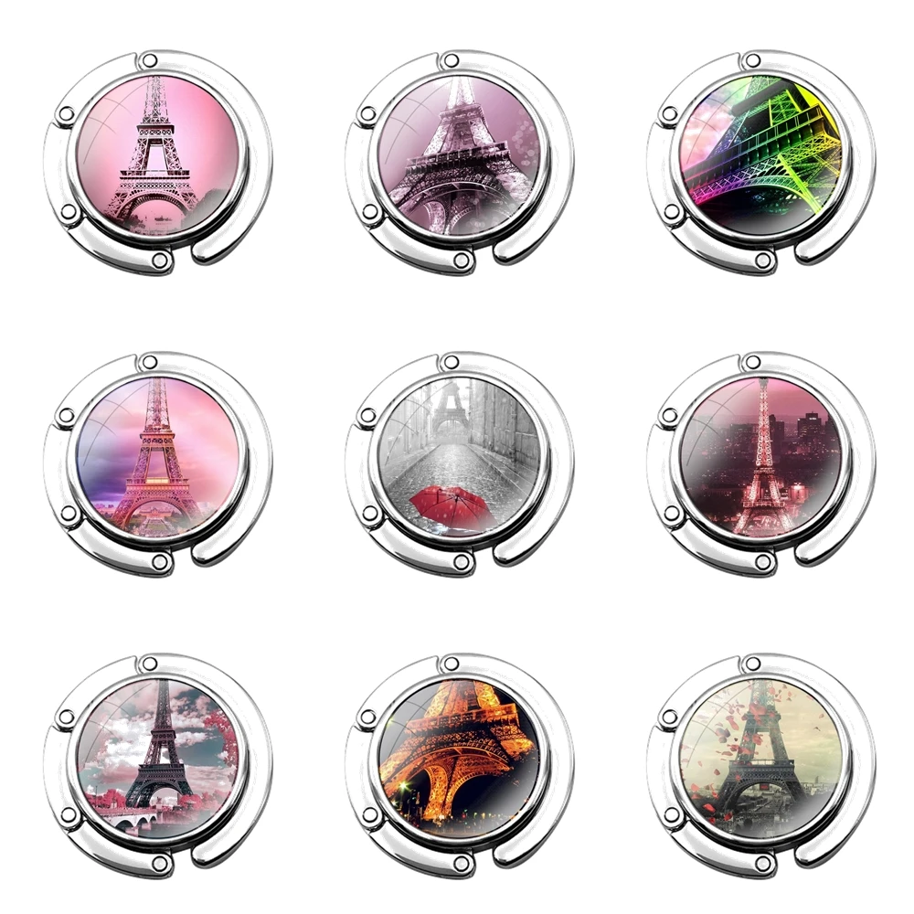 Foldable Purse Hook for Women's  Table Handbag Storage Folding Decor Table Hook Red Paris London Eiffel Tower