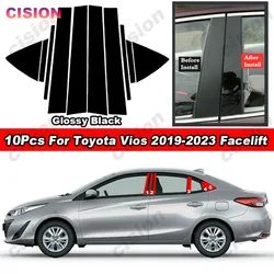 Glossy Piano Black Car Door Window Center Middle Column BC Pillar Post Mirror Effect Cover Trim Sticker For Toyota Vios Facelift