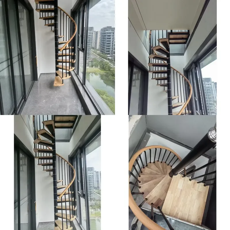 Customizable Spiral Staircase Wood Treads for Indoor Apartment Office Space Saving