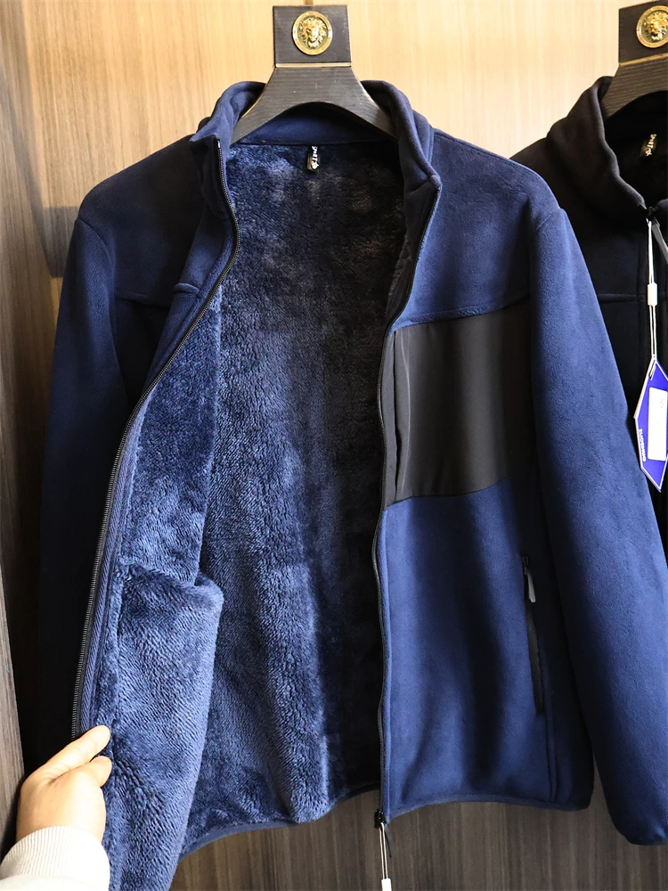 

Men's Fce Coral Velvet Jaet Stand Collar Quilted Warmth Winter Outerwear Color Retro Japanese Sle Coat