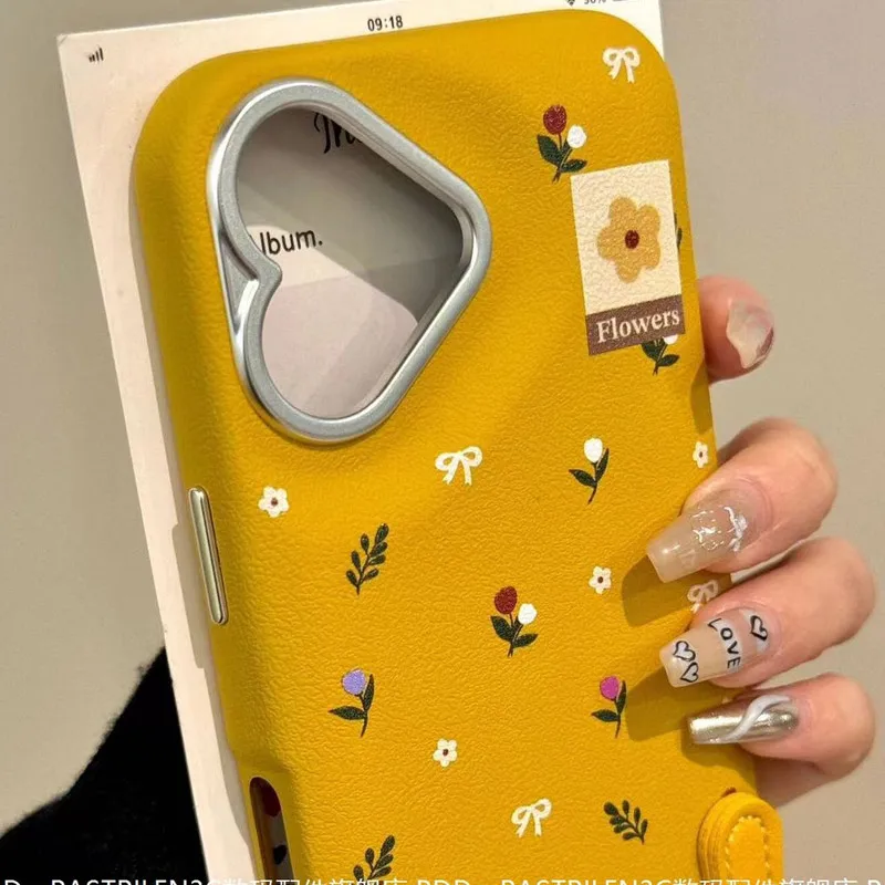 Yellow White Tulip Phone Case with Hanging Rope Phone Protection Back Cover for iPhone 16 Pro Max 16 15 Pro 14 13 Anti Fall Case