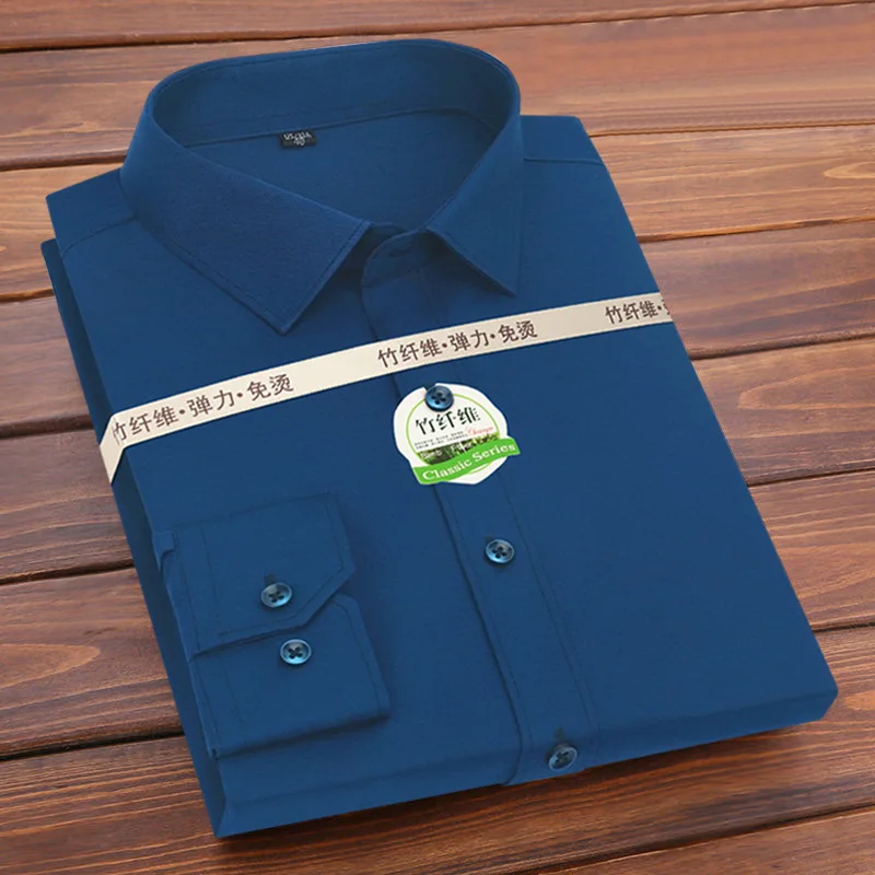 6XL men\'s long sleeve shirt Spring and Autumn bamboo fiber formal business casual wear breathable high quality plus-size