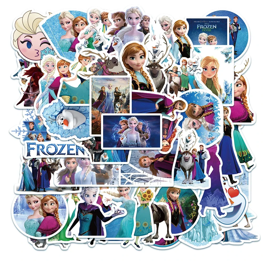 50PCS Disney Frozen Anna Elsa Movie Stickers Anime Decal Skateboard Laptop Motorcycle Cute Kawaii Cartoon Sticker Pack Kids Toy