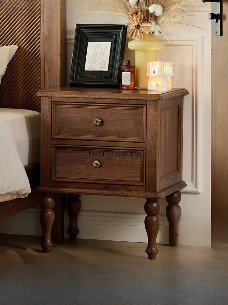 

yj7 French-style Solid Wood Bedside Table for Home Bedroom Storage and Organization