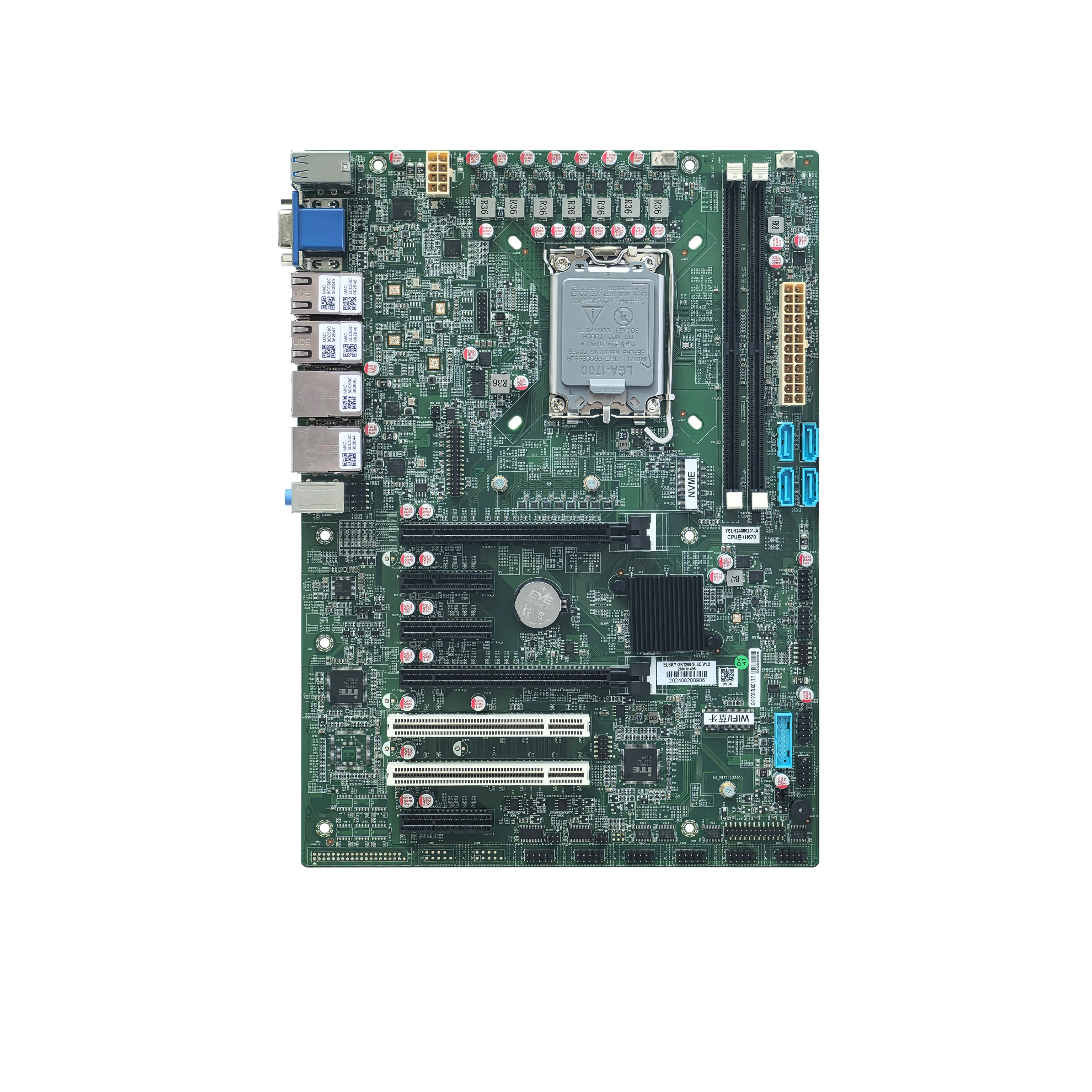 

2025 H670 Motherboard 12/13/14th Gen i3i5i7i9 Independent CPU ATX Power DDR4-64G Dual LAN M.2 RS232/RS485 12COM