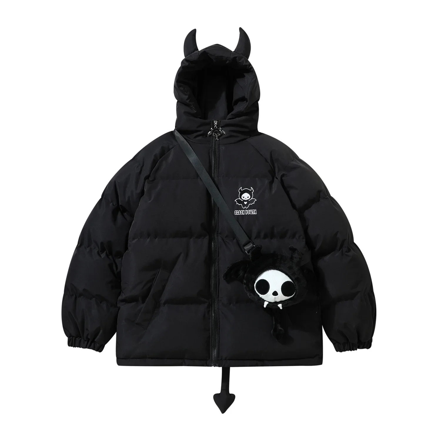 2023 New High Street Little Devil Doll Hooded Cotton Jacket for Women Winter Thickened Warm Oversize Fashion Padded Jacket