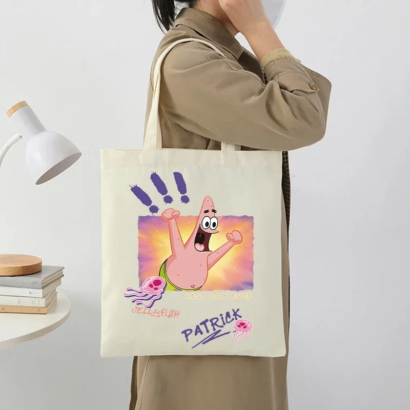 

Сумки-тоут с изображением Губки Боба Квадратныхрюкавов, с принтом персонажей аниме, милая сумка через плечо, большая вместимость, прочная, портативная сумка-клатч, подарки