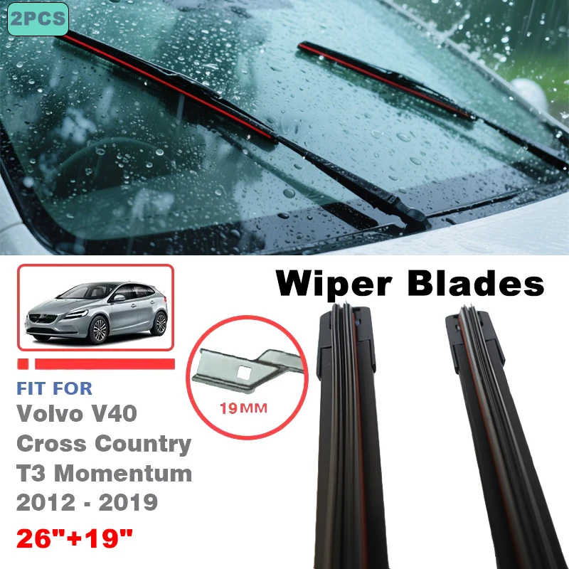 

For Volvo V40 2012-2019 2015 Front Wiper Blades Accessories 26"+19" Cross Country T3 Momentum Windshield Windscreen Window Kit