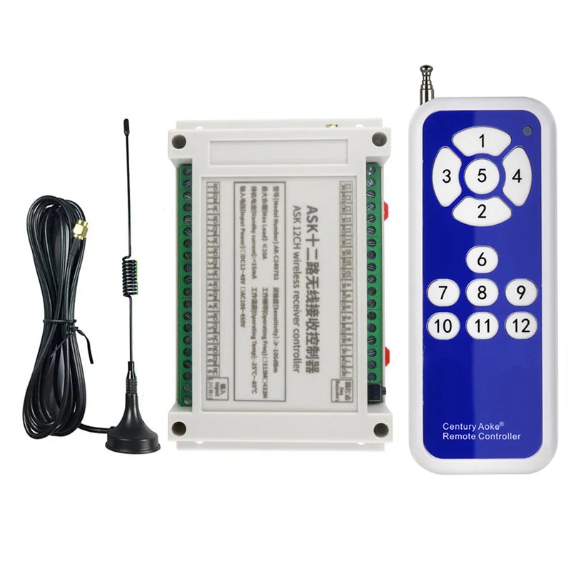 433 MHz 1000M Industrial AC 110V 220V 380V 12CH RF Wireless Remote Control OverheadTravelling Crane System Receiver Digital Key