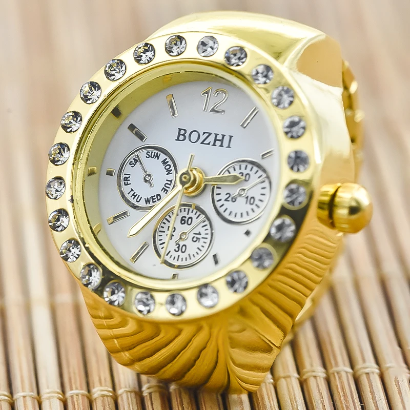 New Hot Sales Creative Diamond Set British Ring Watch Alloy Shell Finger Round Dial Couple Men And Women