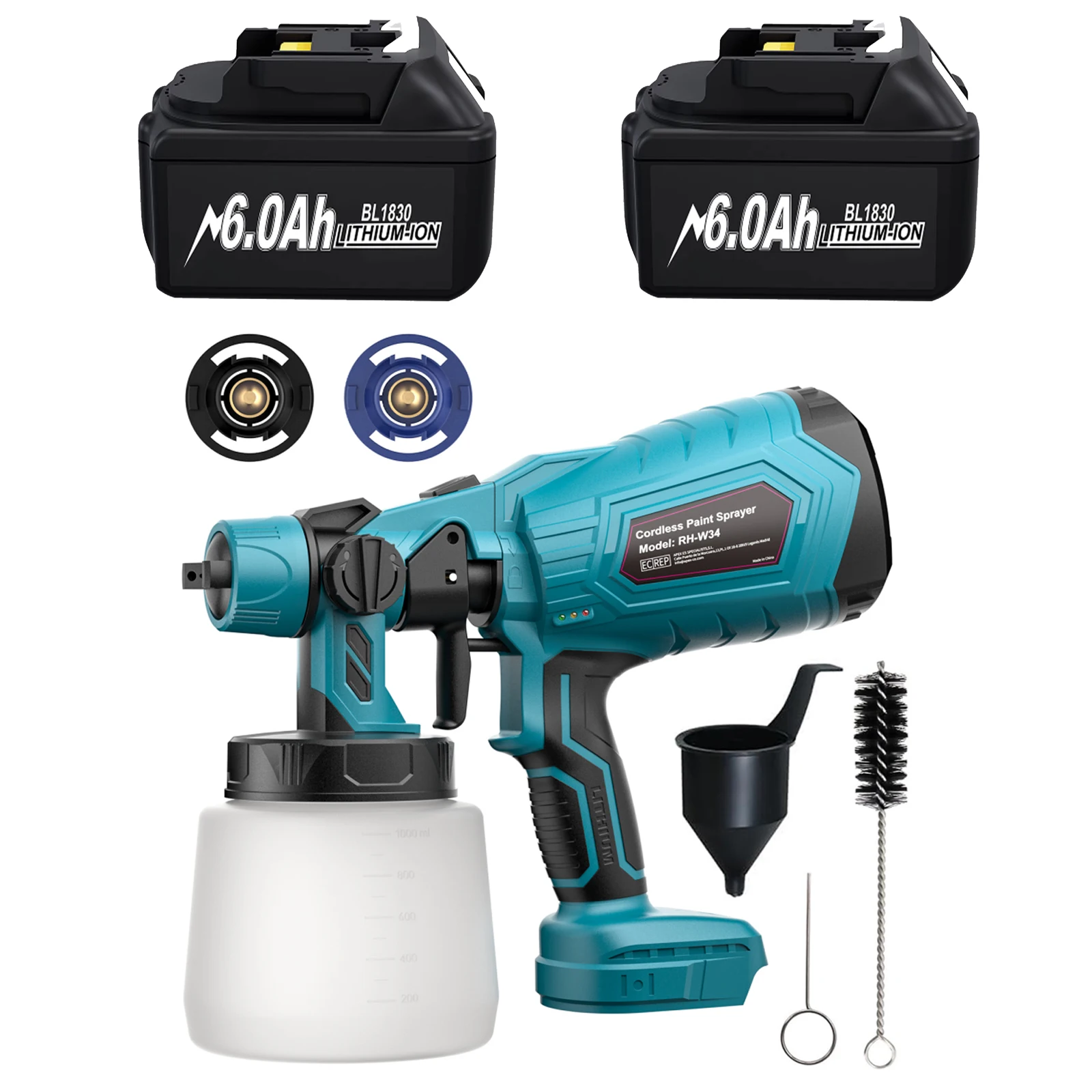 1000ML Kabellose elektrische Farbspritzpistole für Makita 18V Ersatzakku Farbspritzpistole kabellos für Makita BL1830 Akku