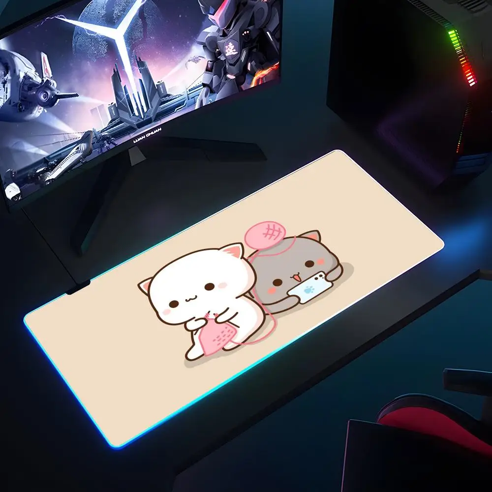 Peach Mochi Cat Mouse Pad RGB Luminous 700X400mm Large Table Pad Encrypted Anti Skid Super Large Mouse Pad