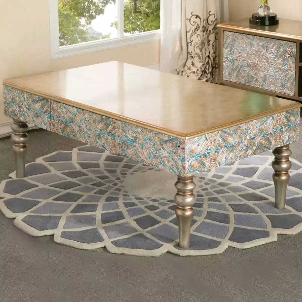 

New Chinese carved rectangular coffee table Neoclassical storage tea table