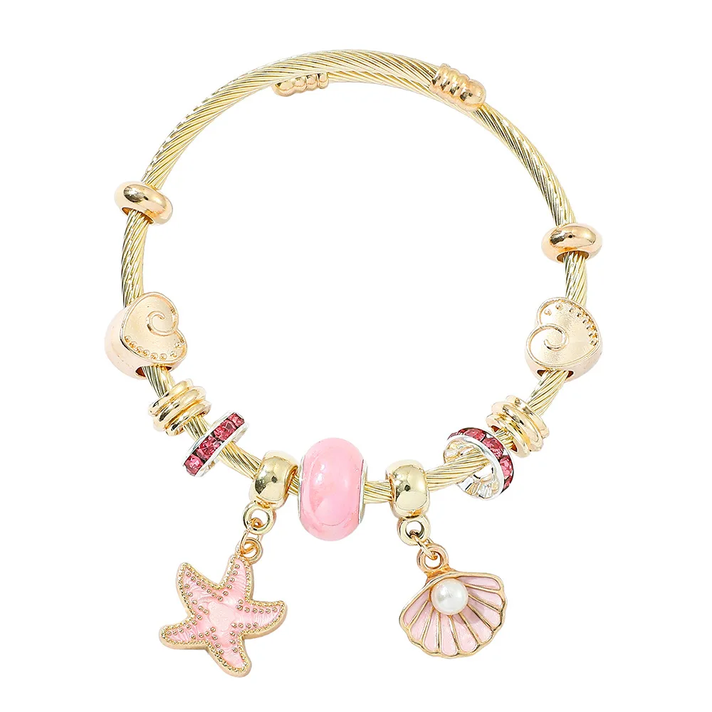 Perlenarmband mit Strass-Muschel-Seestern-Anhänger, hochwertiger Verschluss, Armreifen für Damen, Schmuckzubehör