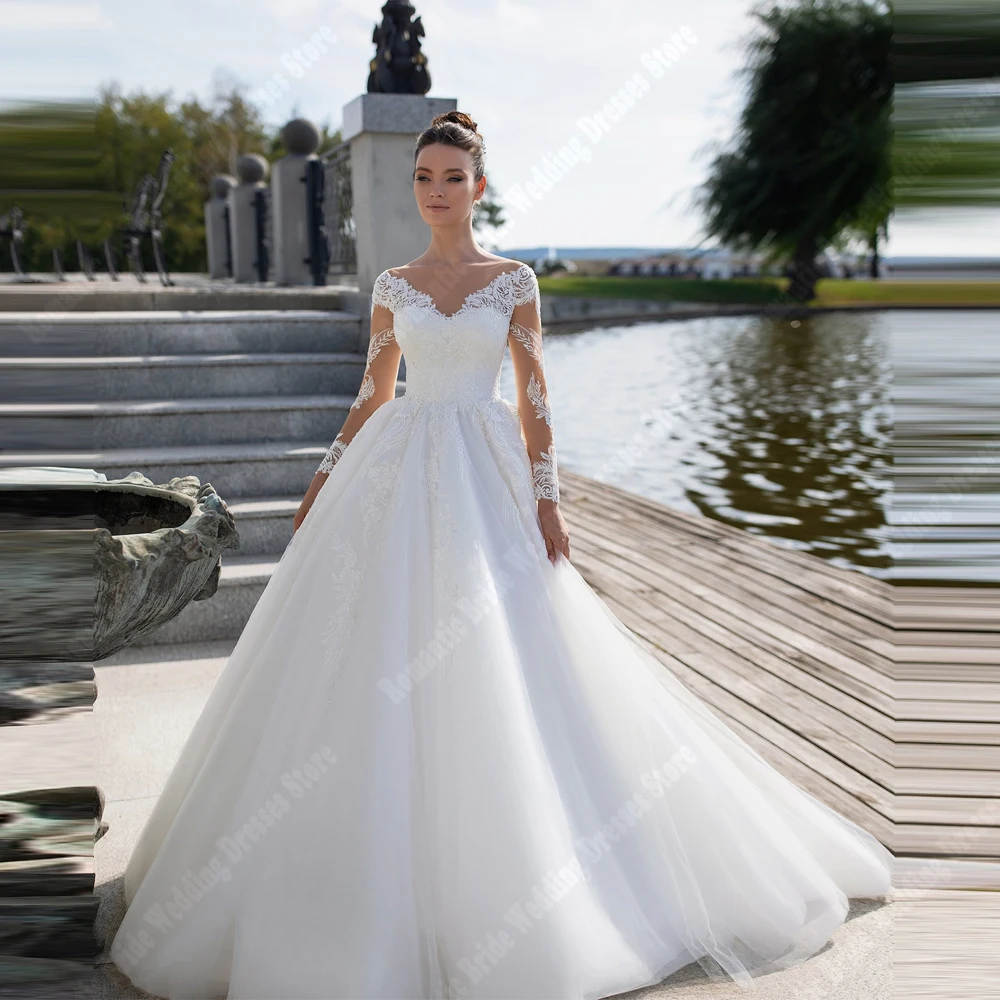 

Sexy Sweetheart Collar A-Line Women Wedding Dresses Customized Elegant Lace Long Sleeves Bridal Gowns Engagement Banquet Robes